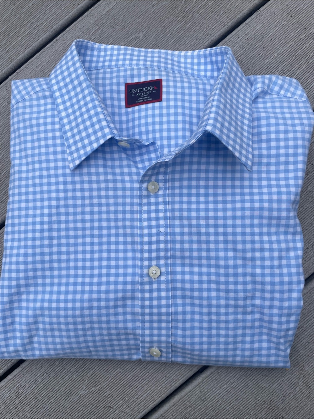 Untuckit Light Blue Gingham Check Carneros Button Shirt Men's XX-L tall slim